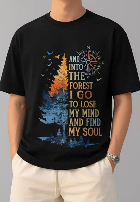 Into The Forest Graphic T-Shirt – Premium Cotton Oversized Tee for Men | Trendy Nature Print Streetwear